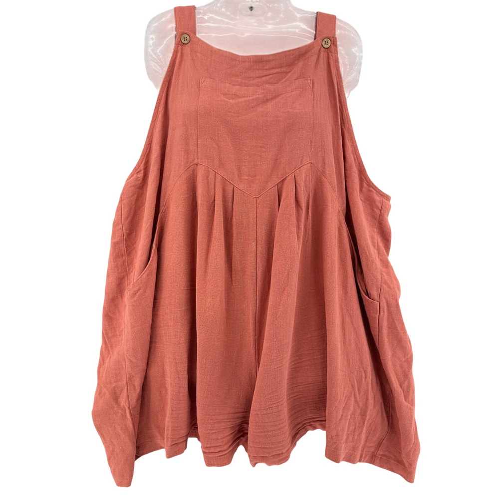 Anrabess Womens XXL Terracotta Linen Blend Pocket Romper Jumpsuit Overalls NEW